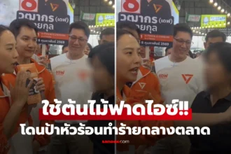 ไอซ์ รัชนก ถูกหญิงเสื้อดำฟาดต้นไม้กลางตลาดนนทบุรี ระหว่างหาเสียง